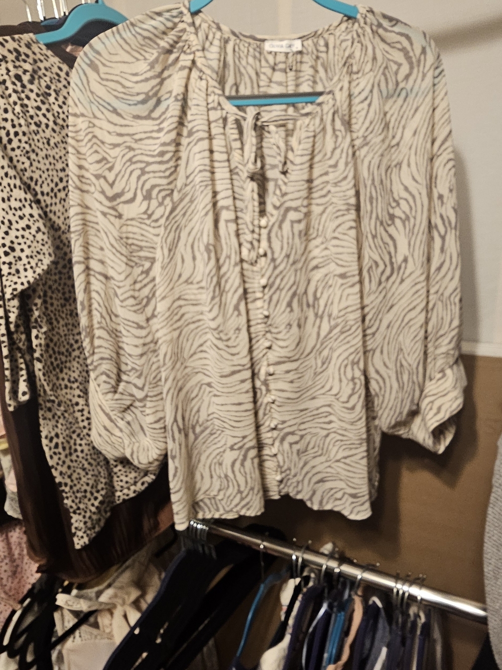 Olivia Grey Cream and Gray Zebra-Print Peasant Blouse